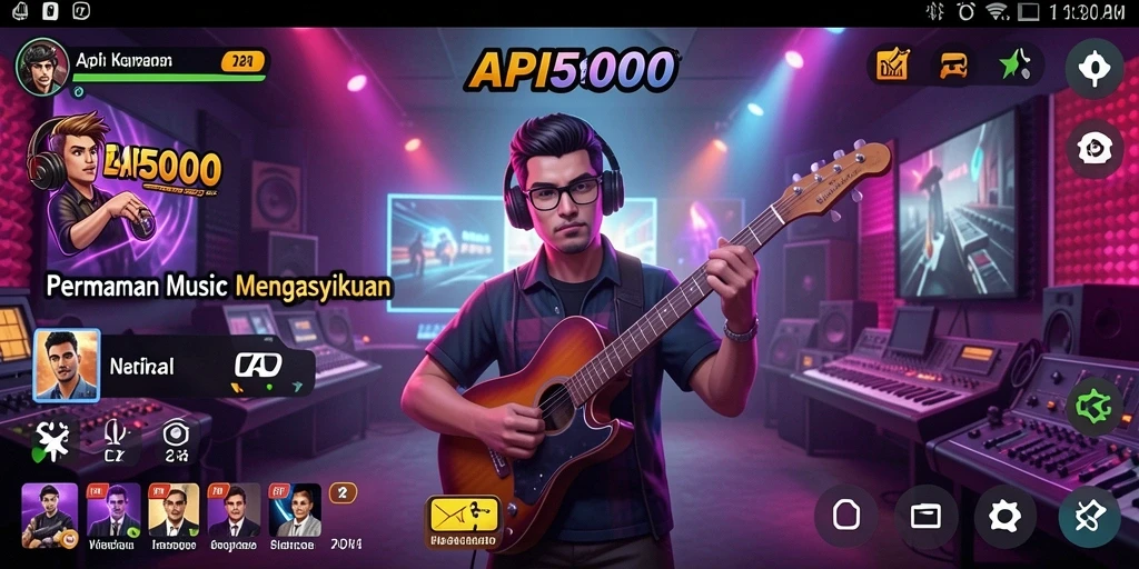Screenshot utama API5000 menampilkan gameplay menantang dengan berbagai lagu.