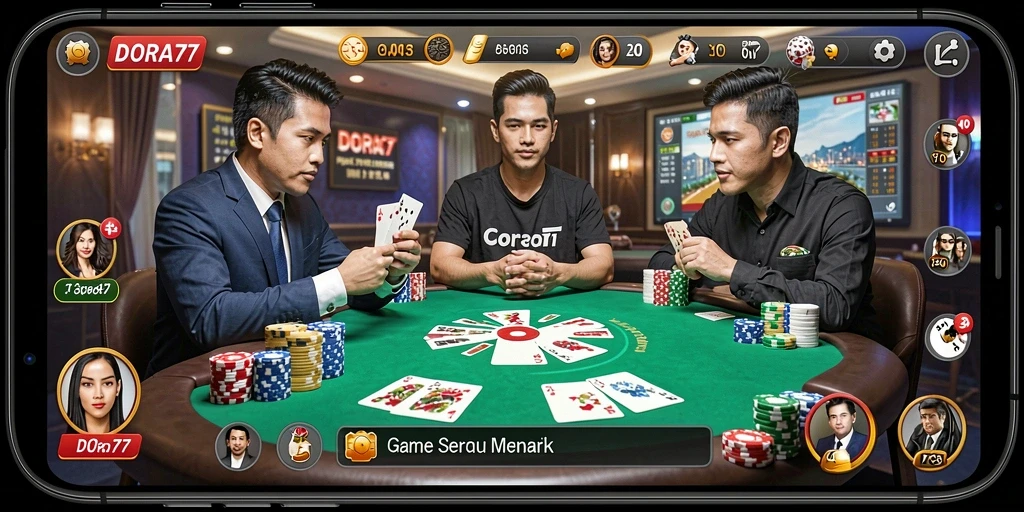 Tampilan screenshot dari gameplay seru DORA77 yang menampilkan poker online.