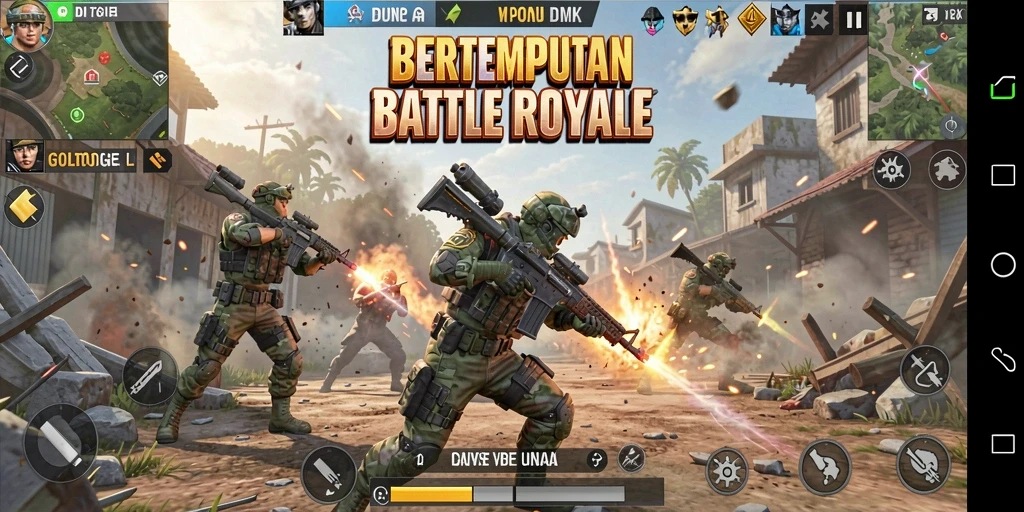Screenshot GOLTOGEL menampilkan aksi epic dalam arena Battle Royale.