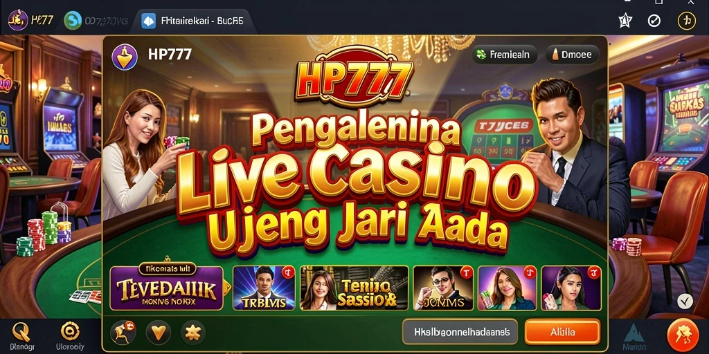 Screenshot utama HP777 menampilkan dealer langsung dalam sesi Live Casino yang mendebarkan.
