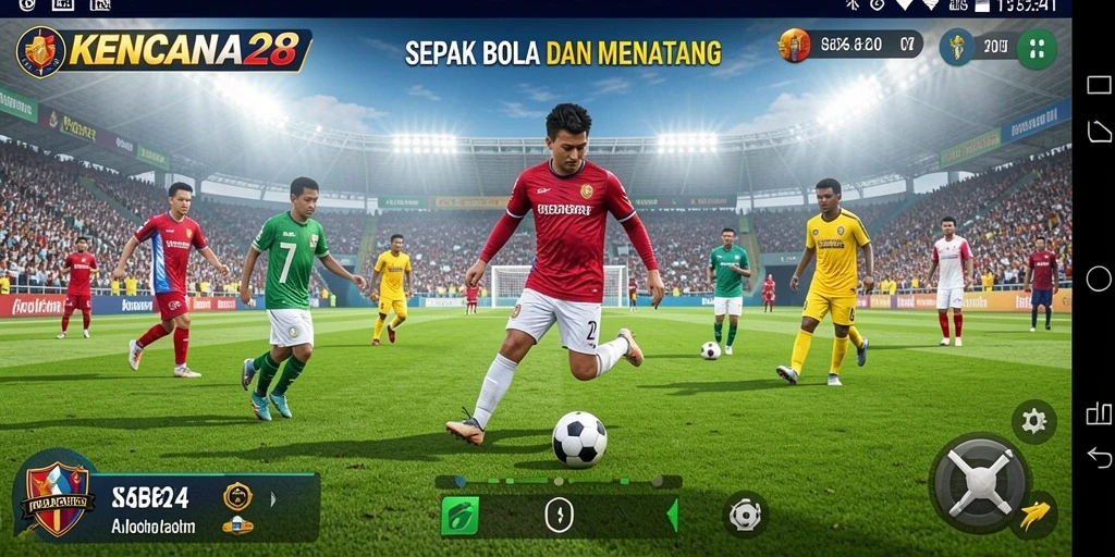 Tampilan gameplay KENCANA28 yang seru saat pertandingan sepak bola.