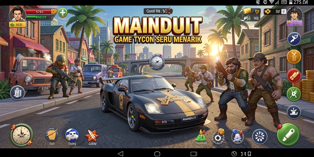 Screenshot gameplay MAINDUIT yang menunjukkan usaha yang sedang dikelola.