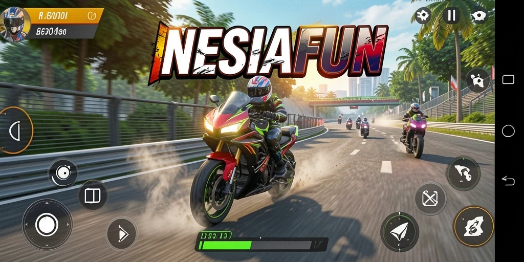 Tampilan gameplay balap motor di NESIAFUN yang seru dan mendebarkan.