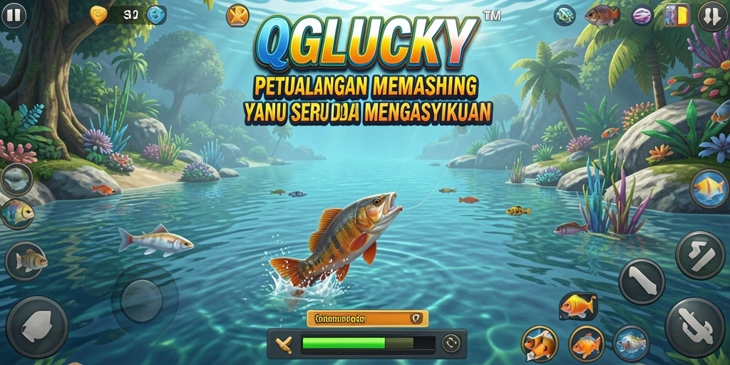 Menampilkan gameplay seru dari QGLUCKY saat menangkap ikan.