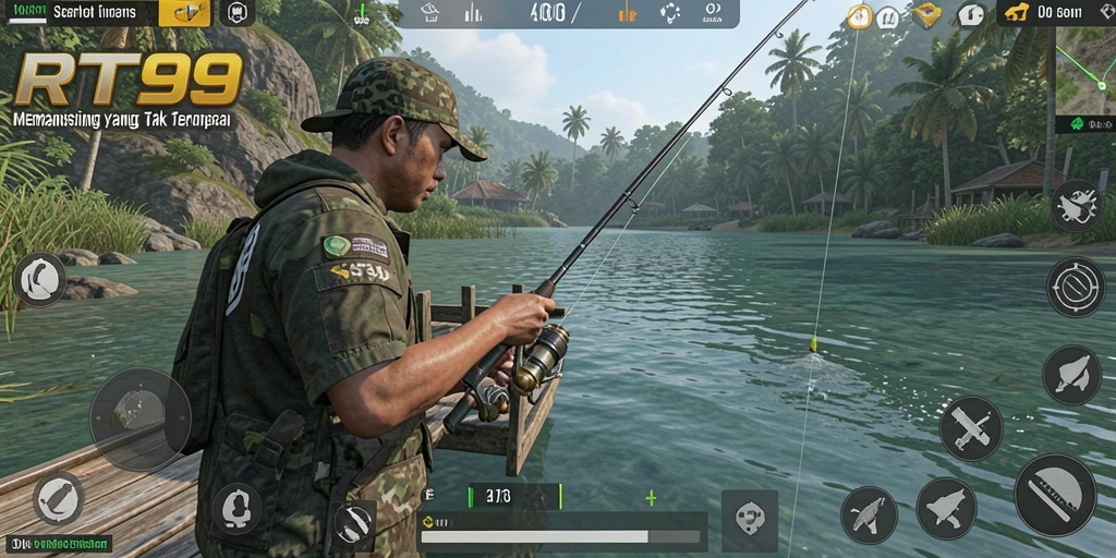 Tampilan gameplay RT99 yang menakjubkan menampilkan pengalaman memancing seru.