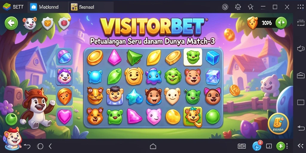 Tangkapan layar <strong>VISITORBET</strong> menampilkan warna-warni objek Match-3 yang menawan.