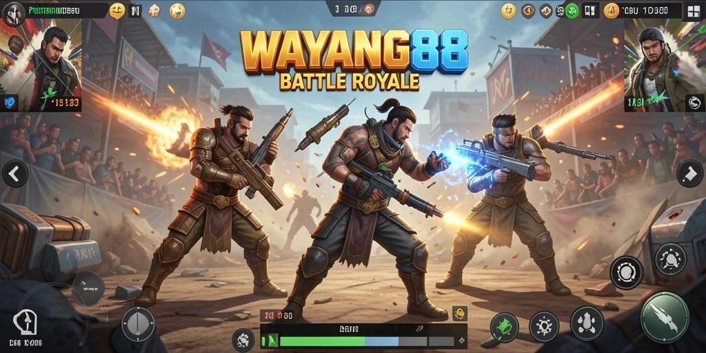 Tampilan gameplay menegangkan dari WAYANG88 saat bertempur dalam Battle Royale.
